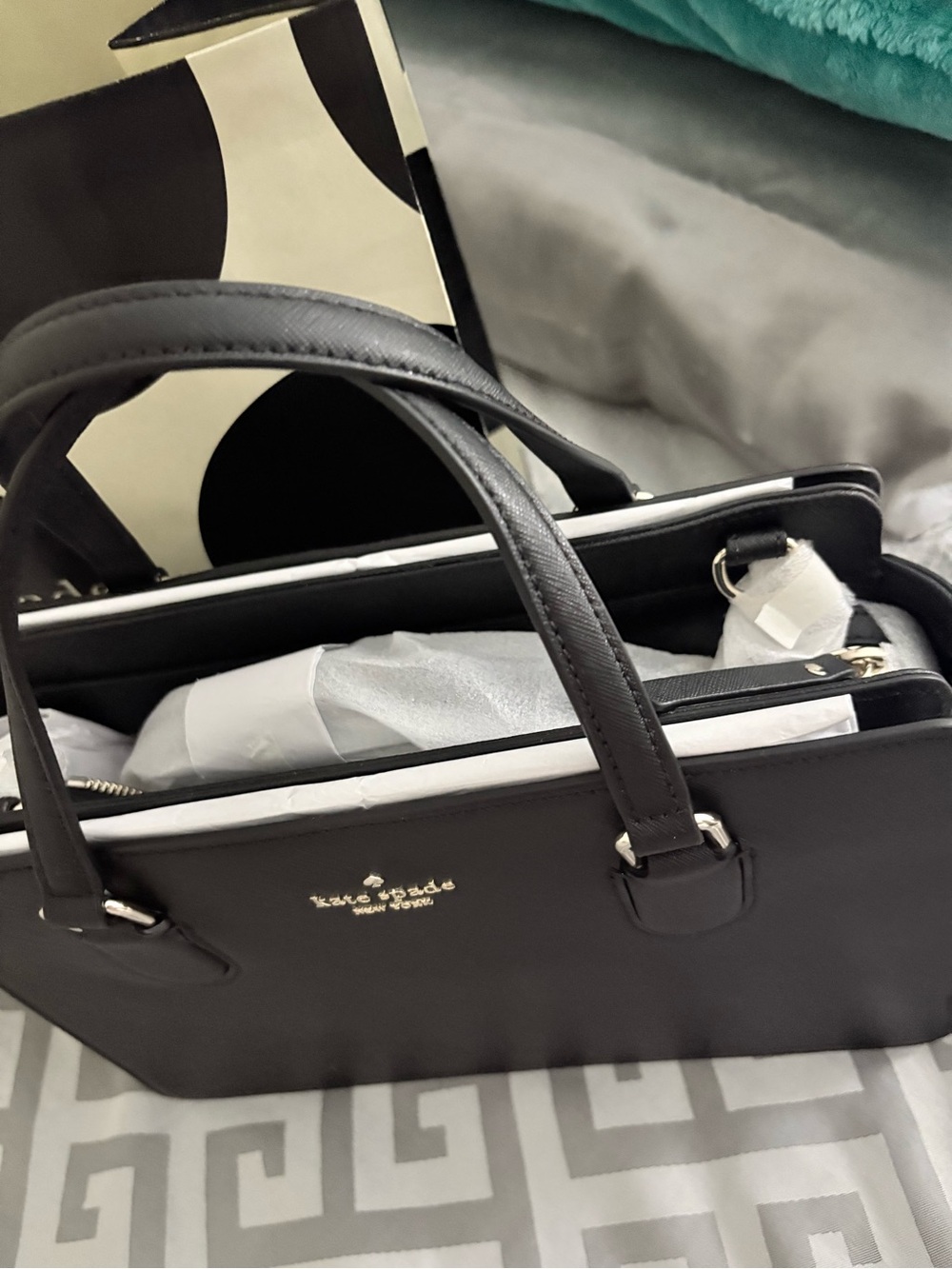 kate spade Black Structured Leather Satchel with Double Top Handles - Picture 2 of 3